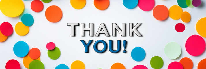 Bright "Thank You" text surrounded by overlapping colorful circles, creating a fun and modern abstract design of gratitude.
