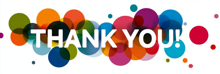 Bright "Thank You" text surrounded by overlapping colorful circles, creating a fun and modern abstract design of gratitude.
