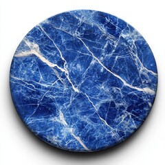 Fototapeta premium Blue marble texture coaster with intricate white veining, white background
