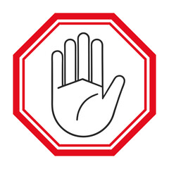 Obraz premium Stop hand icon. Stop or ban red round sign with hand icon. Vector illustration. Forbidden sign. Touch with hands is prohibited