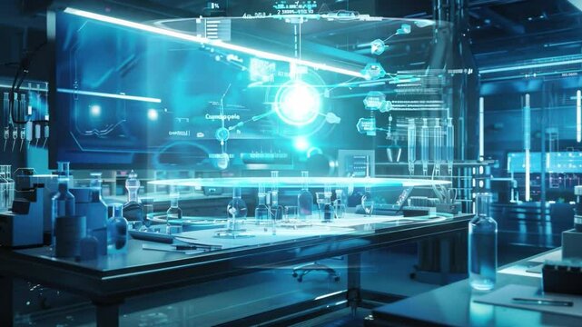 A high-tech lab where AI algorithms assist in designing and testing new genetic recombination techniques.