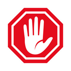 Obraz premium Stop hand icon. Stop or ban red round sign with hand icon. Vector illustration. Forbidden sign. Touch with hands is prohibited