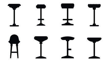 set of black bar chair icon isolated on white, bar chairs icon, stool vector