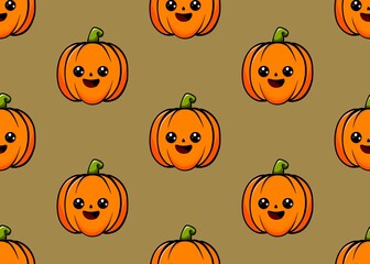 Seamless pattern with pumpkin. Halloween brown and orande pattern. Halloween pumpkin pattern. Autumn mood. Terrible. Boo