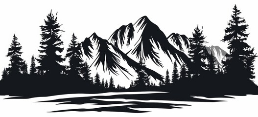 A mountain range with a moon in the sky and birds flying in the background