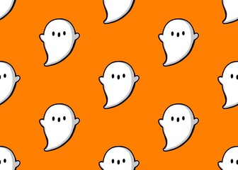Seamless pattern with ghosts. Halloween pattern on a orange background. White ghost pattern. Autumn mood. terribly. Boo