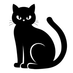 Halloween black cat silhouette isolated on white. Vector illustration
