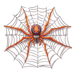 Obraz premium Delicate Cartoon Spider Web with Orange Accents on White Background