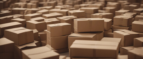Obraz premium Many brown cardboard boxes with space for writing on them