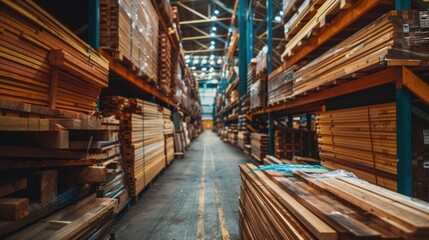 Fototapeta premium Wooden planks at sawmill warehouse