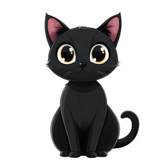 Friendly Black Cat in Cartoon Style with Halloween Vibes Isolated on White Background