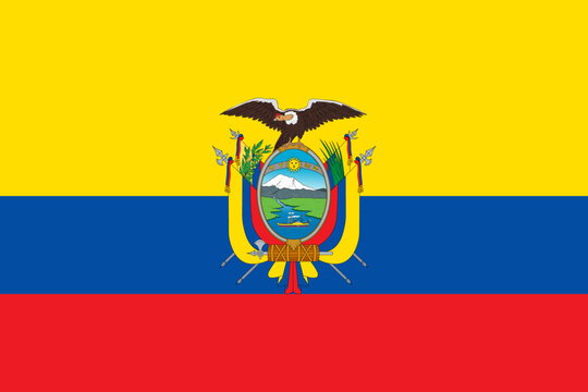 National flag of Ecuador. Flag of the Republic of Ecuador. Correct proportions and colors. Vector illustration