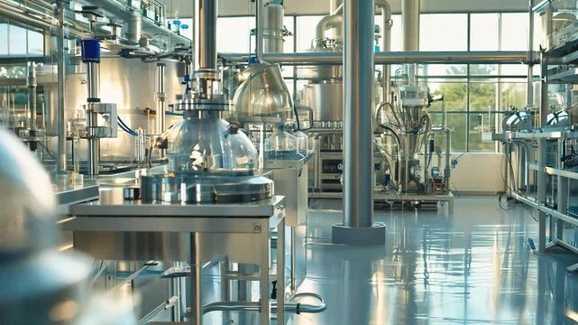 A high-tech facility showcasing the production of biodegradable materials through biochemical processes.