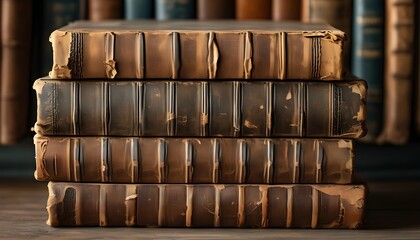 Timeless elegance of antique leather-bound books stacked neatly on a table