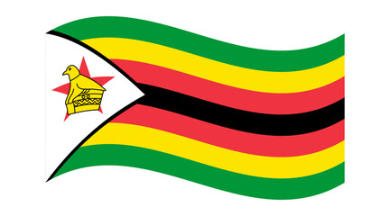 Wavy flag of Zimbabwe, isolated on a transparent background. Flag of the Republic of Zimbabwe. Vector illustration