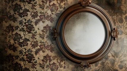 Obraz premium Vintage round picture frame with a blank canvas on transparency background