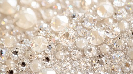 A close-up of sparkling clear diamonds and crystals, showcasing their brilliance and intricate facets.