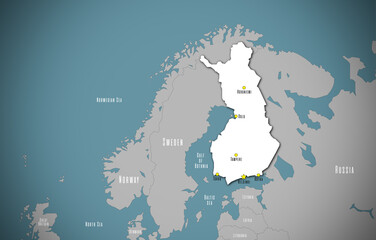 Obraz premium Map of Finland. The capital and major cities are marked.
