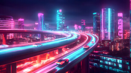 Fototapeta premium high-tech overpass with driverless vehicles smoothly navigating the elevated road