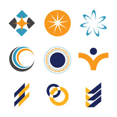 A collection of different logos including a blue and orange logo.