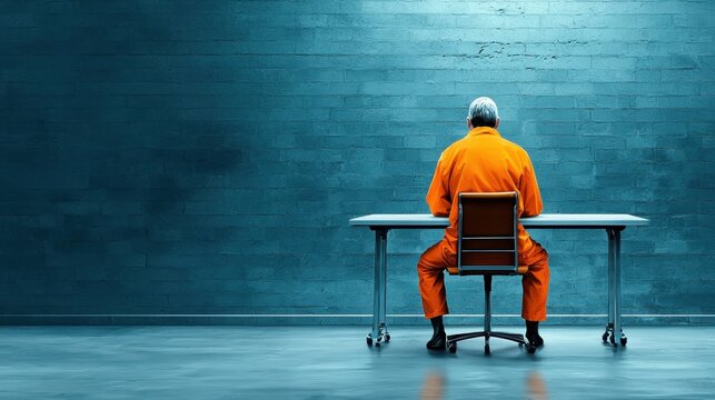 Parole Hearing: Prisoner Presenting Case to Board with Copy Space.