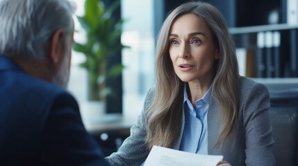 Businesswoman discuss business with businessman Caucasian male and female colleague in office