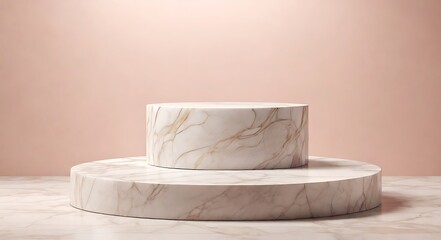 Background podium product display 3D stand platform white marble stone. Product podium background stage cosmetic pastel shadow pedestal mockup render empty beauty floor minimal studio abstract scene