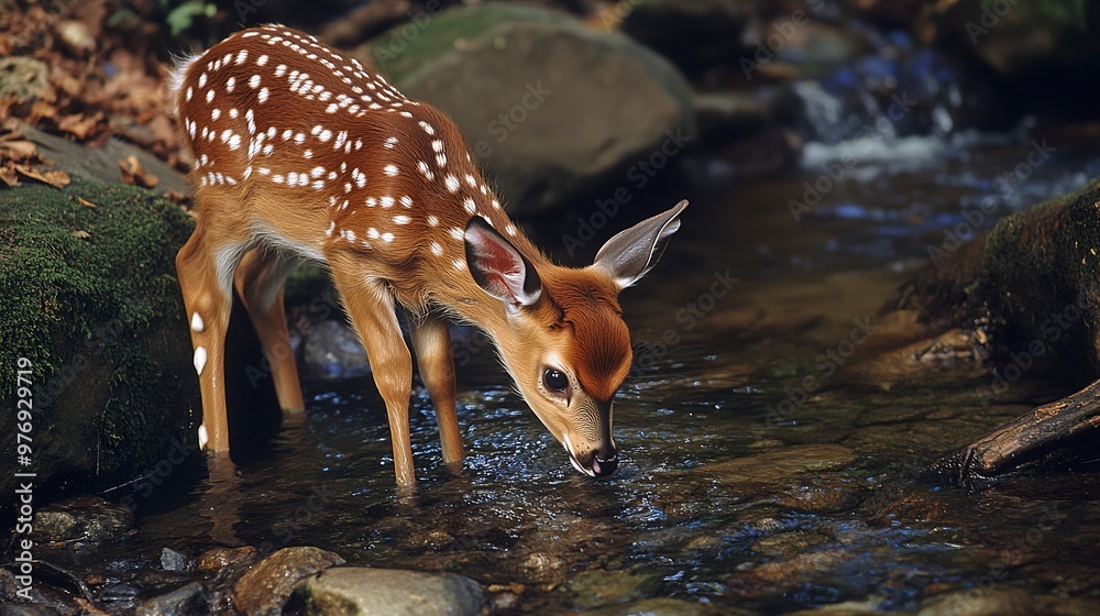 Sticker A Fawn Drinking from a Stream