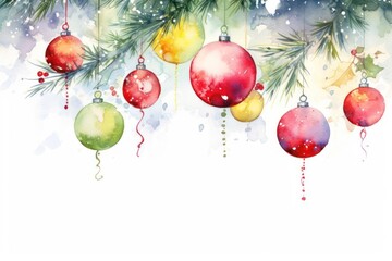 Fototapeta premium Evoke the enchanting essence of Christmas with a watercolor masterpiece viewed from below Vibrant tree decorations