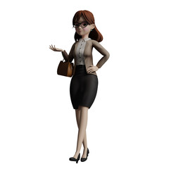 Fototapeta premium Educational Illustration. A female teacher walks with her left hand on her waist and a bag on her right arm. 3D Male Teacher