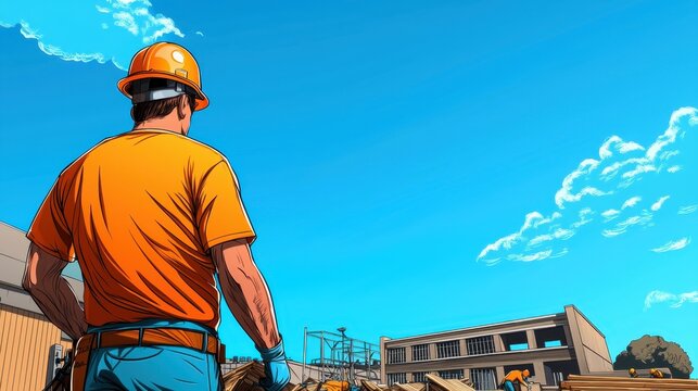 Vibrant Rehabilitation Center Illustration - Inmates Learning Carpentry and Welding with Copy Space for Text