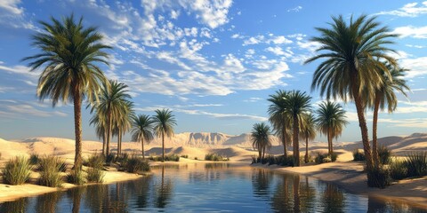 desert oasis with palm trees 