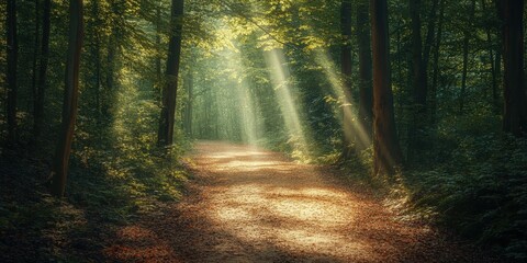 Fototapeta premium forest path dappled with sunlight