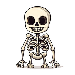 Cute Cartoon Skeleton on White Background for Halloween Decor or Design