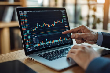 Stock Market Analysis on Laptop: Financial Data and Trading Charts