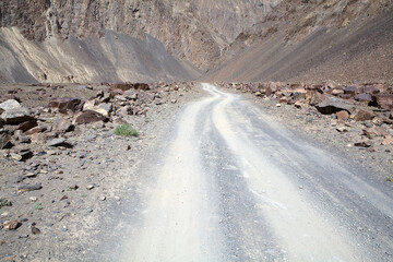 Landscape along the Bartang River in the Gorno-Badakhshan region in Tajikistan