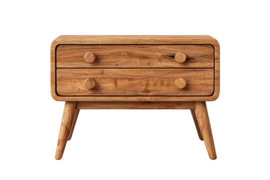 Stylish wooden bedside table with two drawers and round knobs