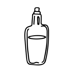Vector, contour drawing of a bottle with a drink. Design element. doodle