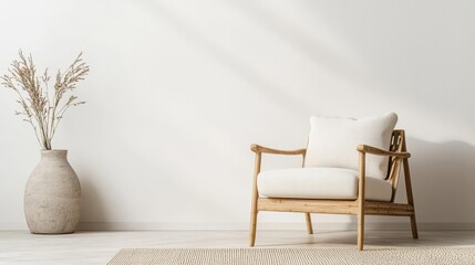 A sleek bamboo chair with natural finishes, set in a modern sustainable interior filled with neutral tones and eco-friendly decor, bamboo chair, sustainable interior design