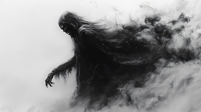 Abstract ink illustration of a grim reaper black and white background