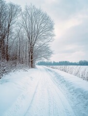 Obraz premium Serene Winter Landscape with Snowy Road
