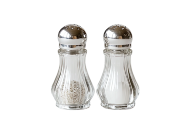 Glass salt and pepper shaker on transparent background, png	