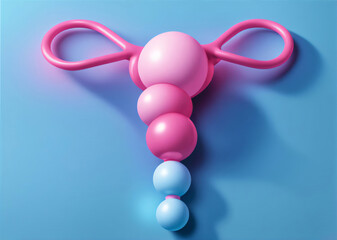 3D Uterus Abstract: Pink IUD on Blue - Women's Health Education & Contraception Awareness Graphic