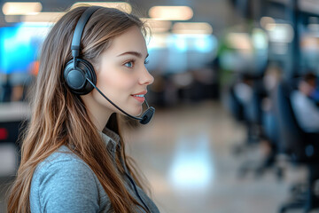 Smiling Customer Service Representative Wearing Headset