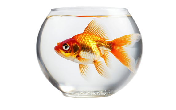 Gold fish in a fish bowl on transparent background, png