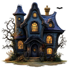 Obraz premium Whimsical Haunted House in Cartoon Style with Autumnal Details