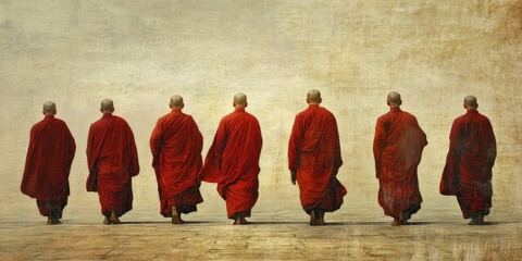 row of monks walking in silence 