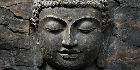 serene Buddha face carved in stone