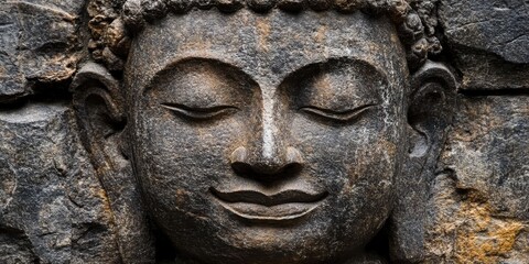 serene Buddha face carved in stone