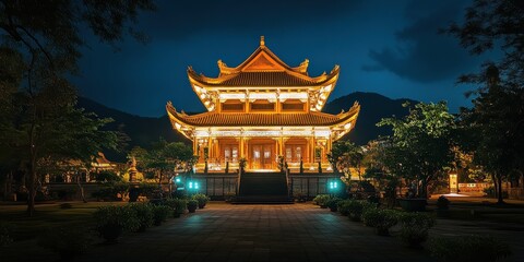 temple illuminated at night 